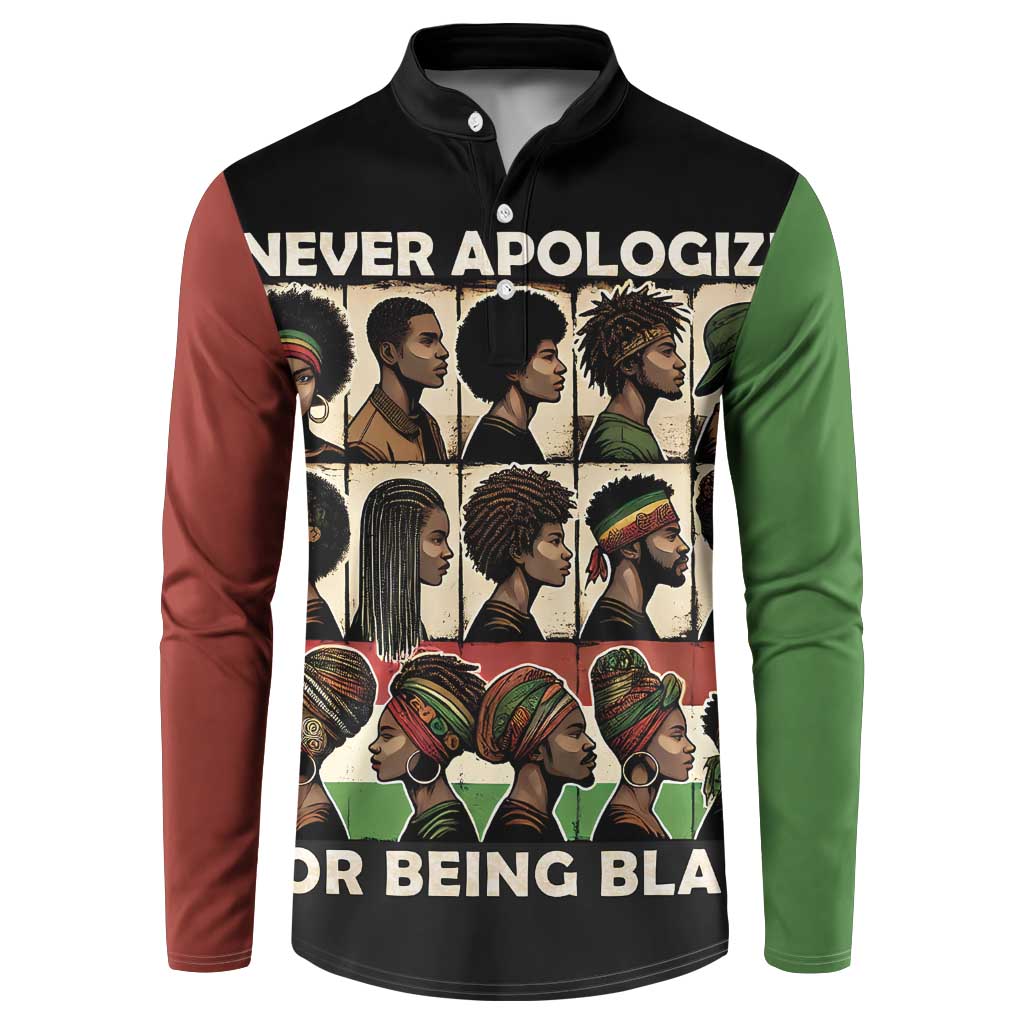 Colorblock button henley sweatshirt with graphic portrait panel and long sleeves