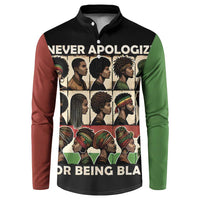 Colorblock button henley sweatshirt with graphic portrait panel and long sleeves