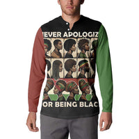 Colorblock button henley sweatshirt with front graphic portrait panel, green and rust sleeves