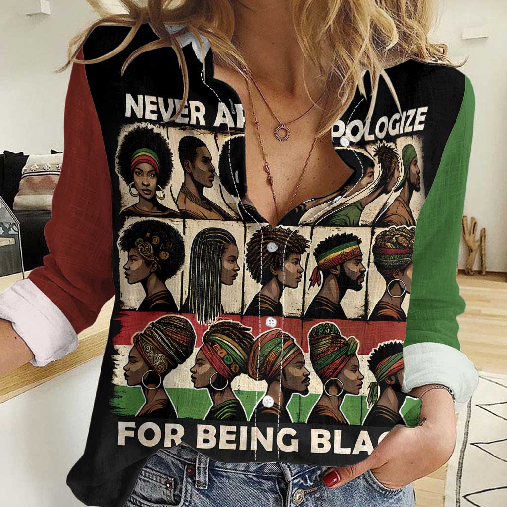 Never Apologize for Being Proudly Black Women Casual Shirt African Human