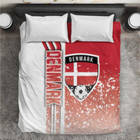 Red football bedding set with Denmark crest and soccer ball graphic on duvet cover