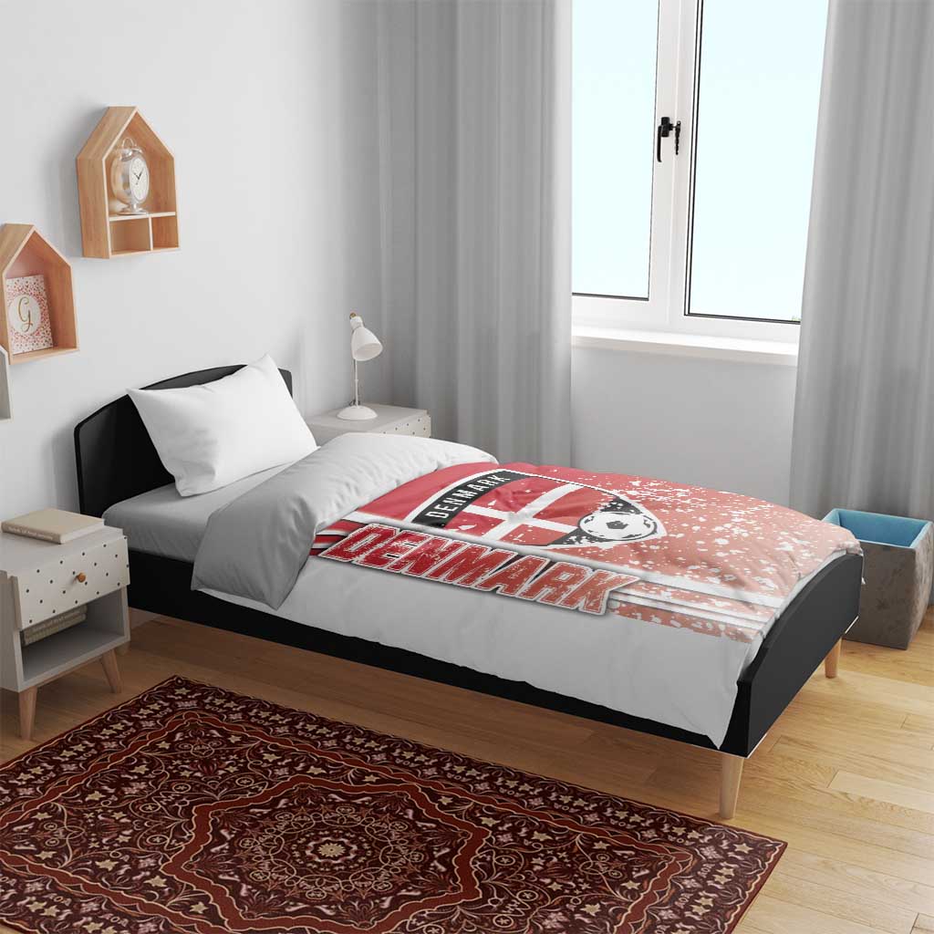 Red football bedding set with Denmark crest and soccer ball print on duvet cover