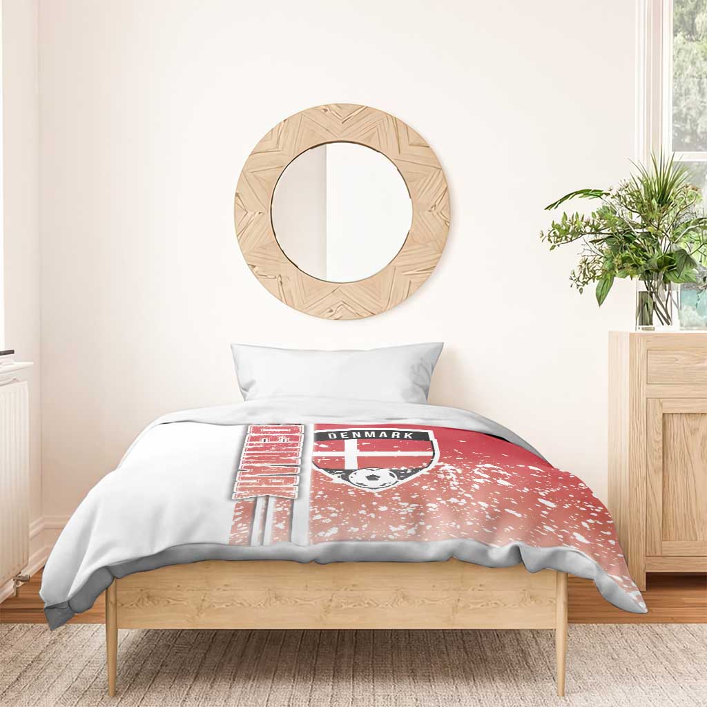 Red football bedding set with Denmark crest and soccer ball graphic on duvet cover and pillow shams