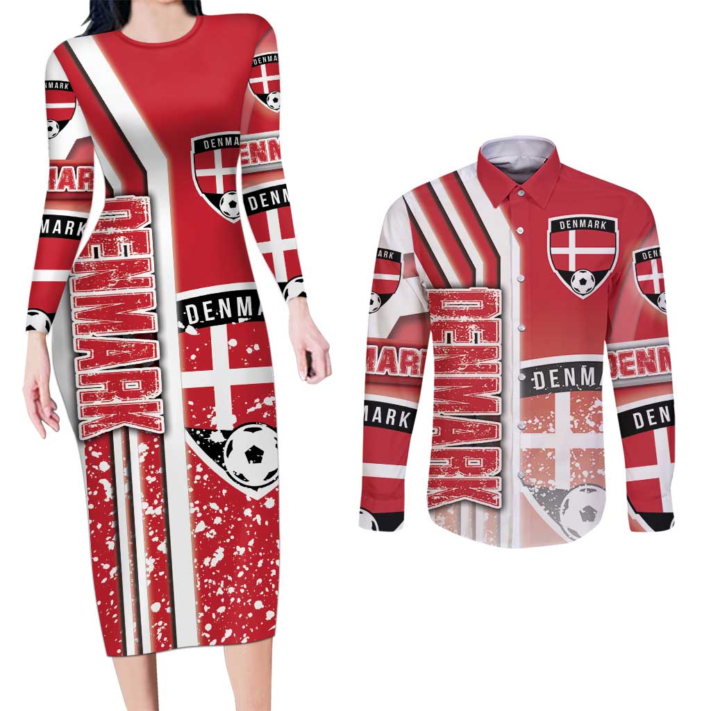 Denmark Football Couples Matching Long Sleeve Bodycon Dress and Long Sleeve Button Shirt Danish Dynamite Soccer - Road To Champion