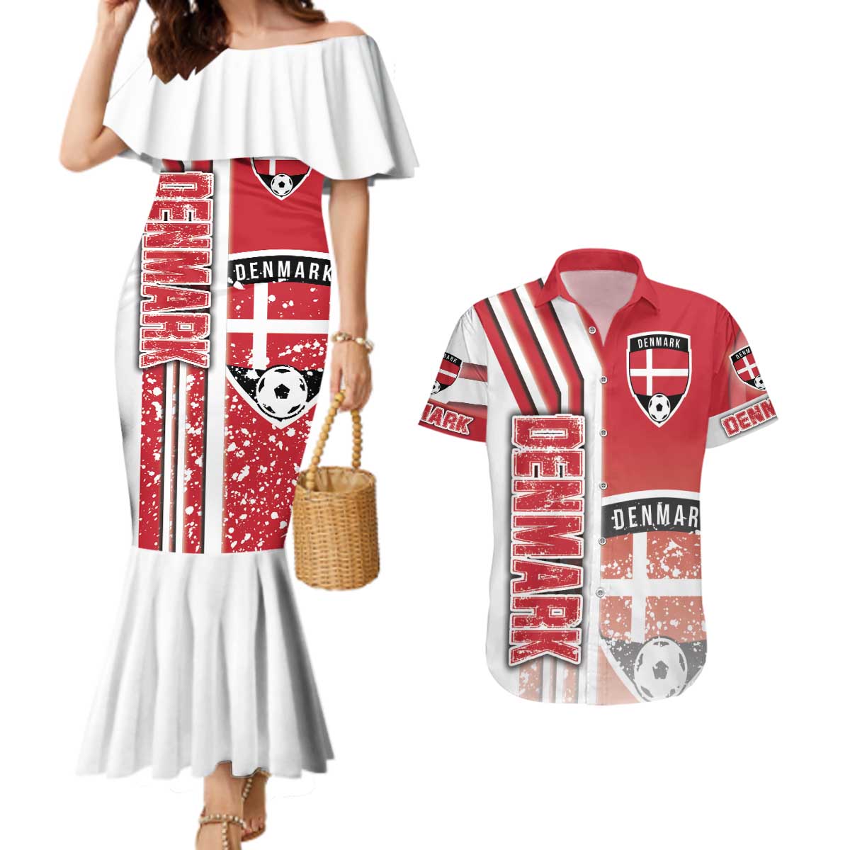 Denmark Football Couples Matching Mermaid Dress and Hawaiian Shirt Danish Dynamite Soccer - Road To Champion