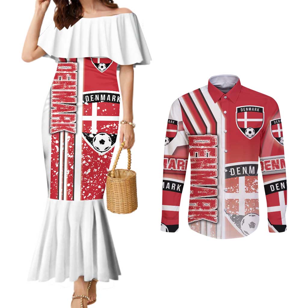 Denmark Football Couples Matching Mermaid Dress and Long Sleeve Button Shirt Danish Dynamite Soccer - Road To Champion