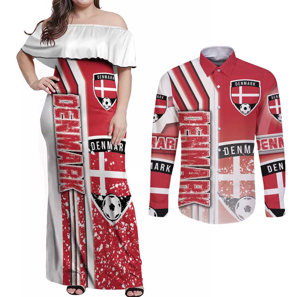 Denmark Football Couples Matching Off Shoulder Maxi Dress and Long Sleeve Button Shirt Danish Dynamite Soccer - Road To Champion