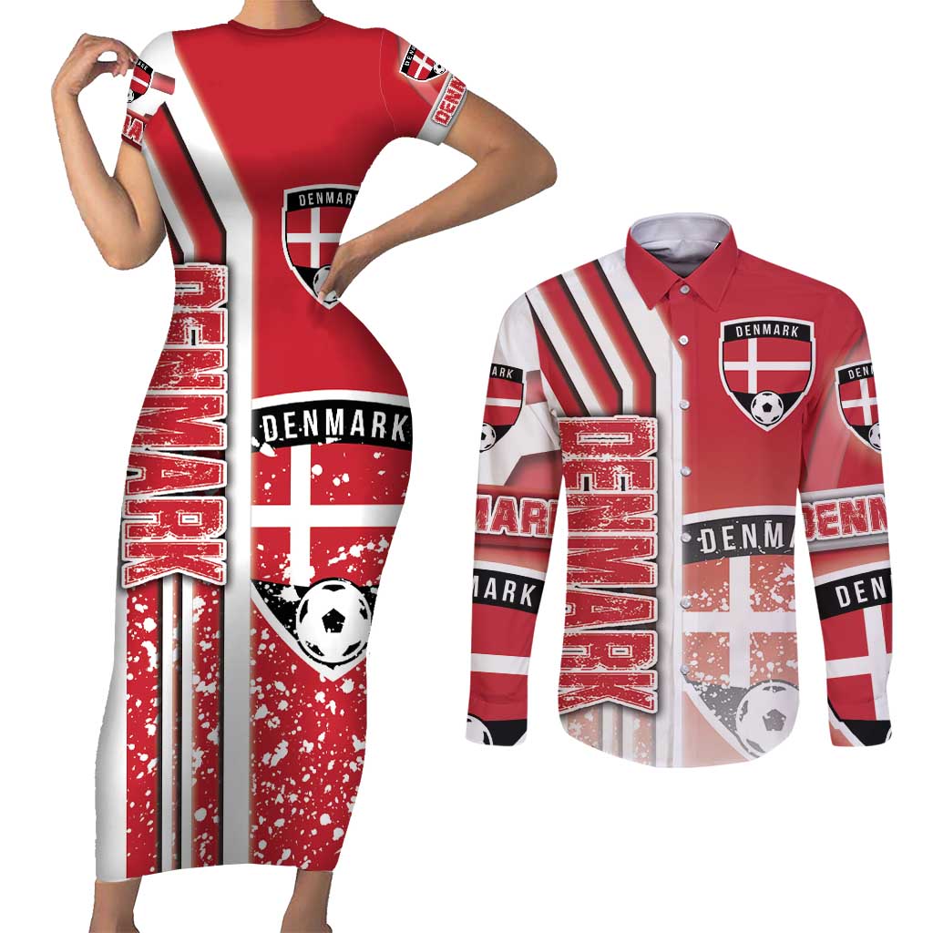 Denmark Football Couples Matching Short Sleeve Bodycon Dress and Long Sleeve Button Shirt Danish Dynamite Soccer - Road To Champion