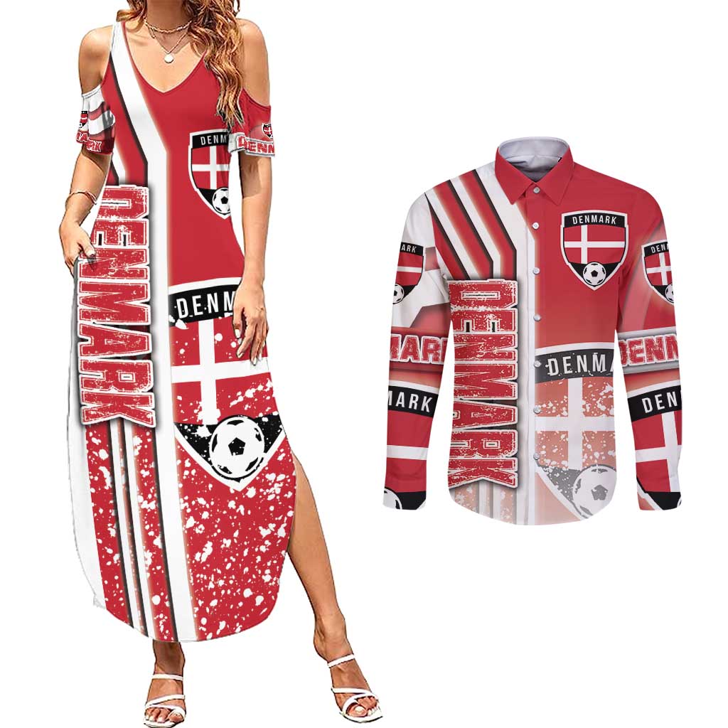 Denmark Football Couples Matching Summer Maxi Dress and Long Sleeve Button Shirt Danish Dynamite Soccer - Road To Champion