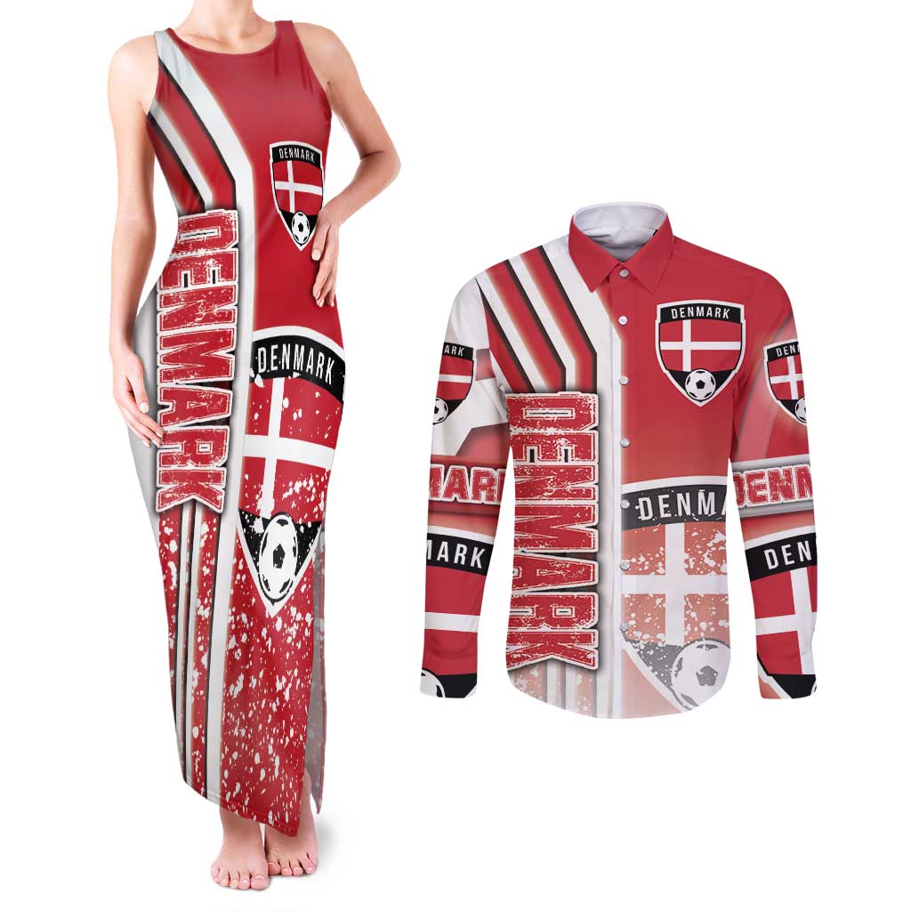 Denmark Football Couples Matching Tank Maxi Dress and Long Sleeve Button Shirt Danish Dynamite Soccer - Road To Champion