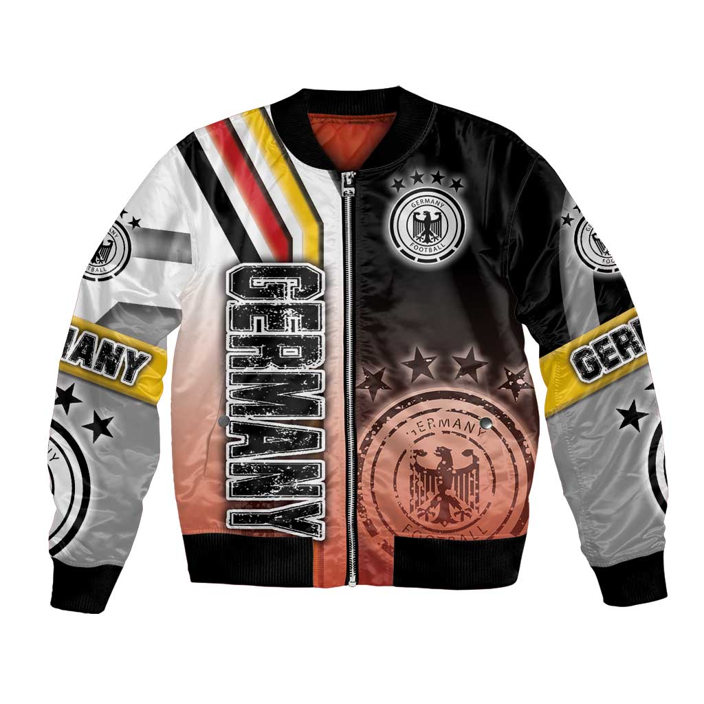 Unisex black football bomber jacket with full-zip, ribbed cuffs, Germany crest patches