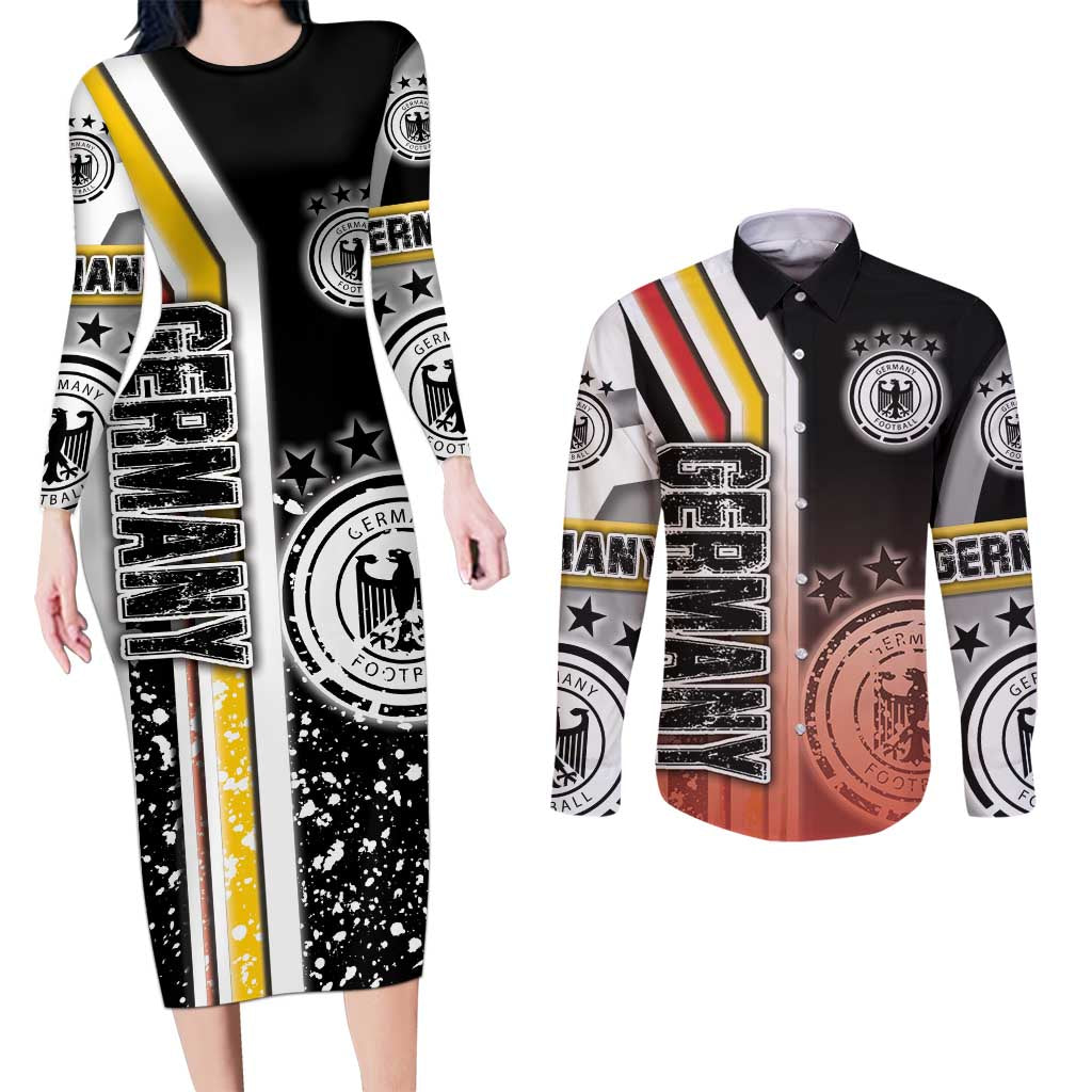 Germany Football Couples Matching Long Sleeve Bodycon Dress and Long Sleeve Button Shirt Die Mannschaft Soccer - Road To Champion