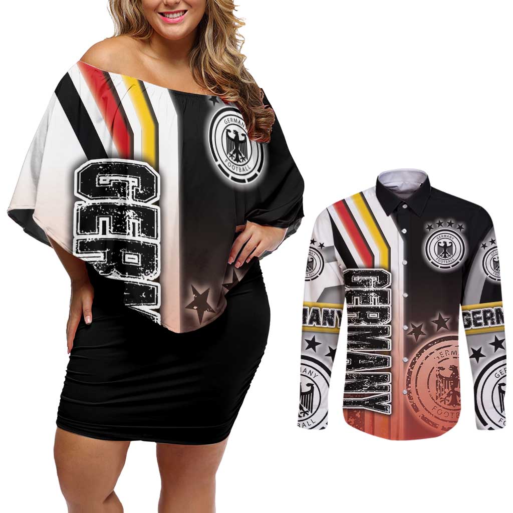 Germany Football Couples Matching Off Shoulder Short Dress and Long Sleeve Button Shirt Die Mannschaft Soccer - Road To Champion