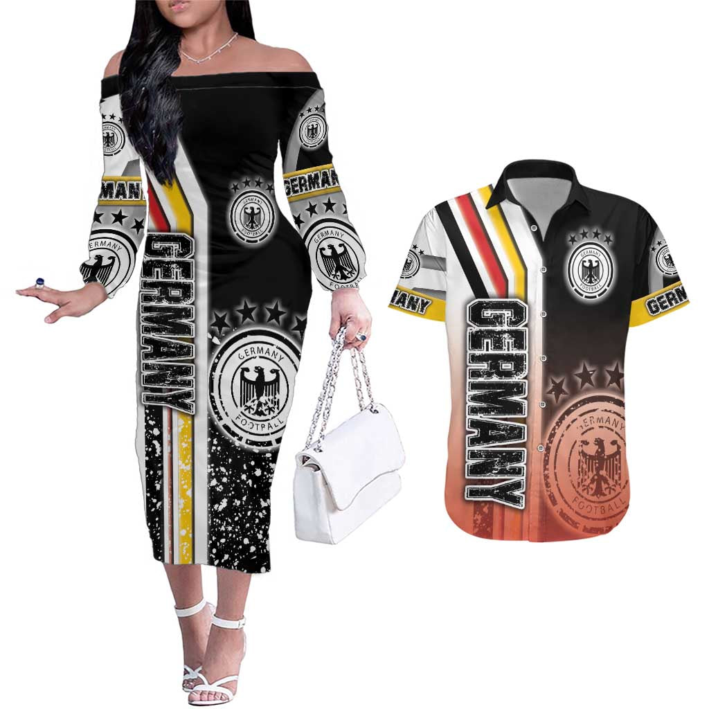 Germany Football Couples Matching Off The Shoulder Long Sleeve Dress and Hawaiian Shirt Die Mannschaft Soccer - Road To Champion