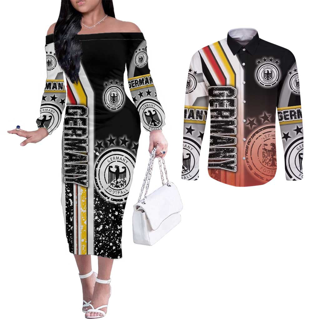 Germany Football Couples Matching Off The Shoulder Long Sleeve Dress and Long Sleeve Button Shirt Die Mannschaft Soccer - Road To Champion