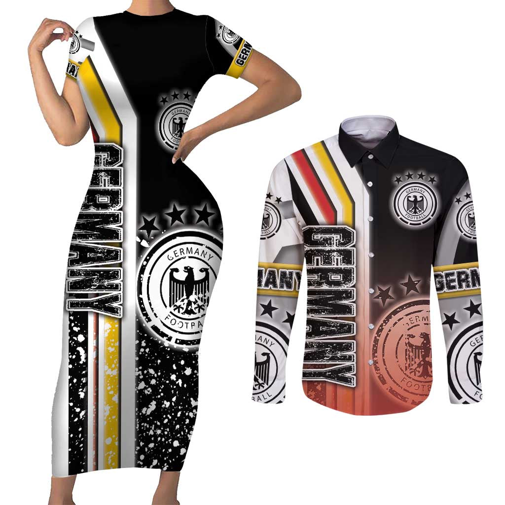 Germany Football Couples Matching Short Sleeve Bodycon Dress and Long Sleeve Button Shirt Die Mannschaft Soccer - Road To Champion