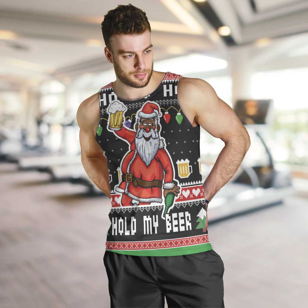 Ho Ho Ho Hold My Beer Santa African Men Tank Top Laugh With Beer On Christmas - Wonder Print Shop