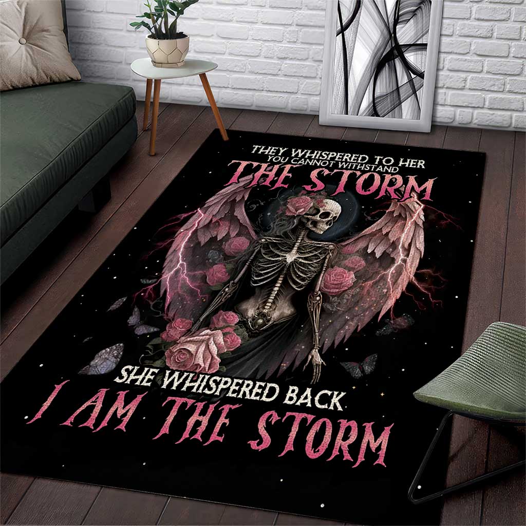 I Am The Storm Skeleton Roses Wings Area Rug Skull Art