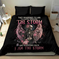 Black bedding set with skeleton angel, pink roses and wings, with 2 pillow covers