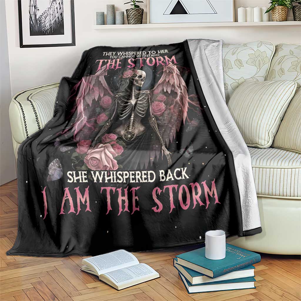 I Am The Storm Skeleton Roses Wings Blanket Skull Art