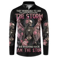 Black sweatshirt with skull-and-wings graphic, roses, and skeleton ribcage print