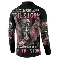 Black sweatshirt back graphic with skull, wings, roses, and ribcage skeleton print