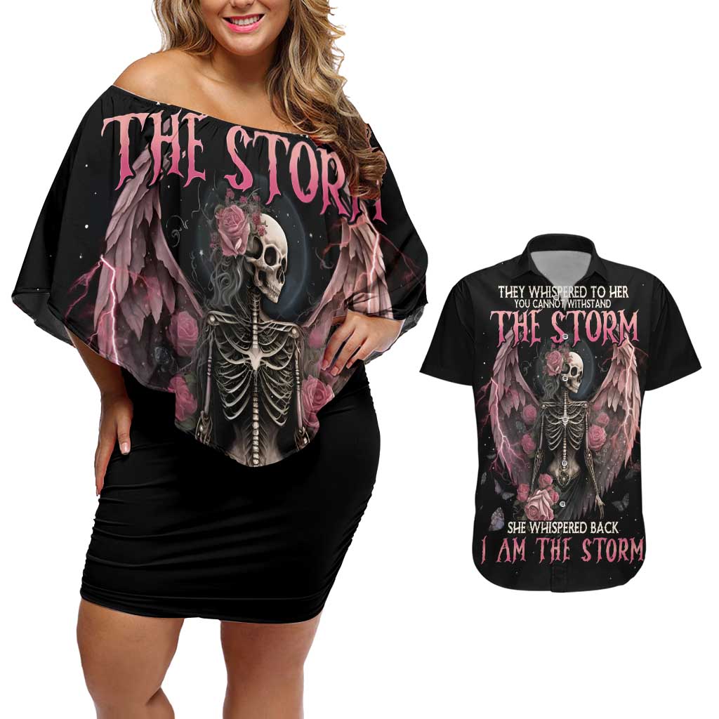 I Am The Storm Skeleton Roses Wings Couples Matching Off Shoulder Short Dress and Hawaiian Shirt Skull Art - Wonder Print Shop