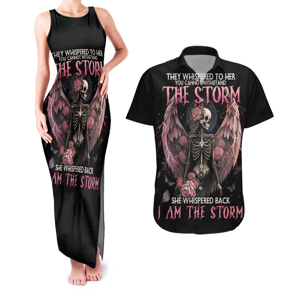 I Am The Storm Skeleton Roses Wings Couples Matching Tank Maxi Dress and Hawaiian Shirt Skull Art - Wonder Print Shop