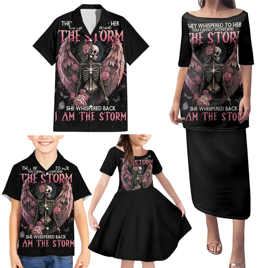 I Am The Storm Skeleton Roses Wings Family Matching Puletasi and Hawaiian Shirt Skull Art - Wonder Print Shop