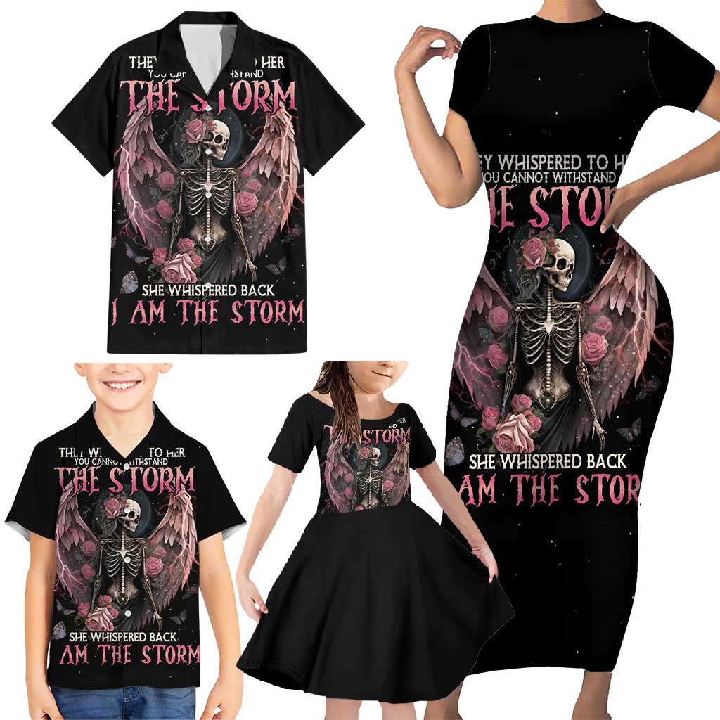 I Am The Storm Skeleton Roses Wings Family Matching Short Sleeve Bodycon Dress and Hawaiian Shirt Skull Art - Wonder Print Shop