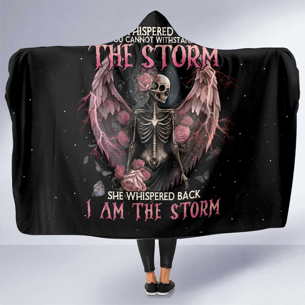 I Am The Storm Skeleton Roses Wings Hooded Blanket Skull Art