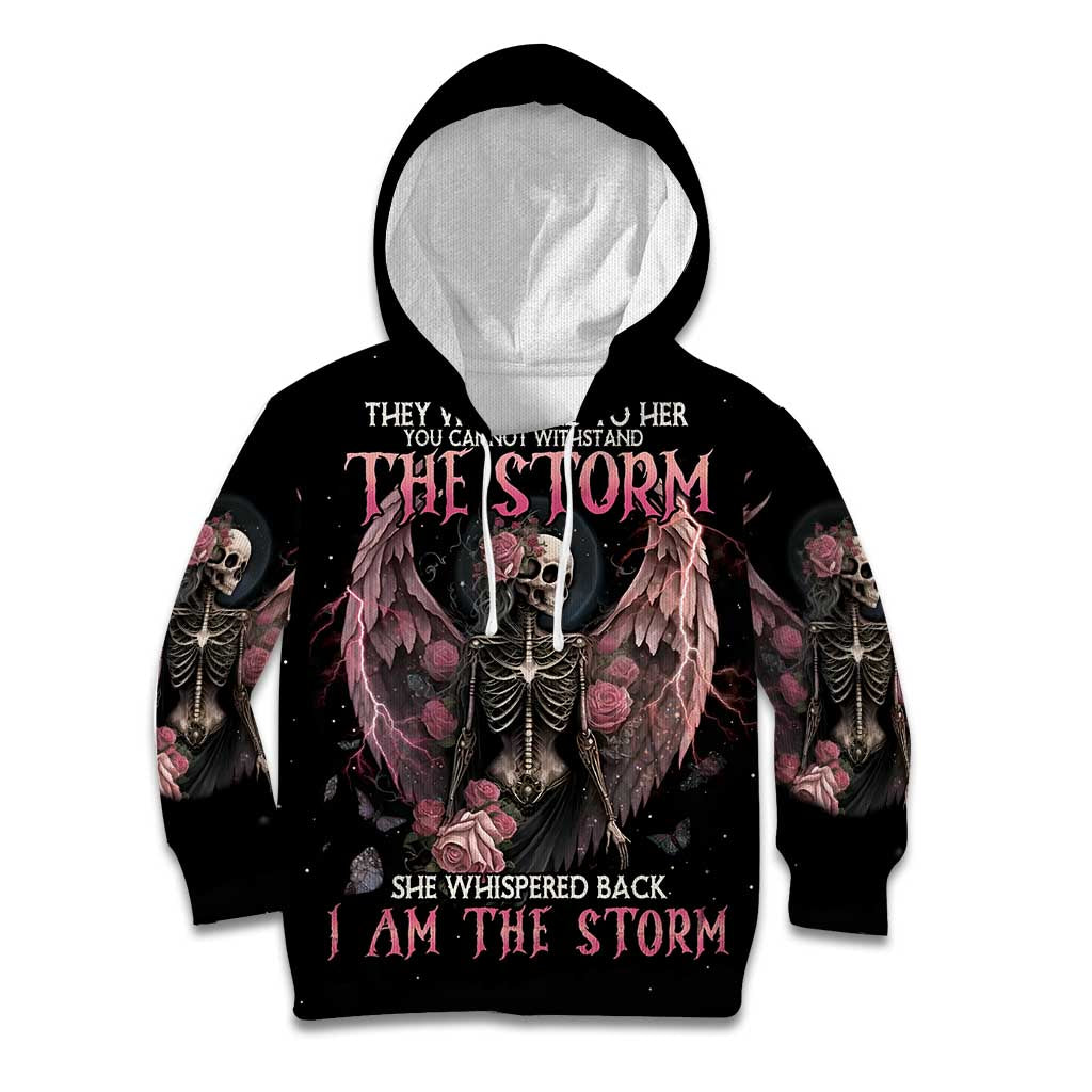 I Am The Storm Skeleton Roses Wings Kid Hoodie Skull Art - Wonder Print Shop