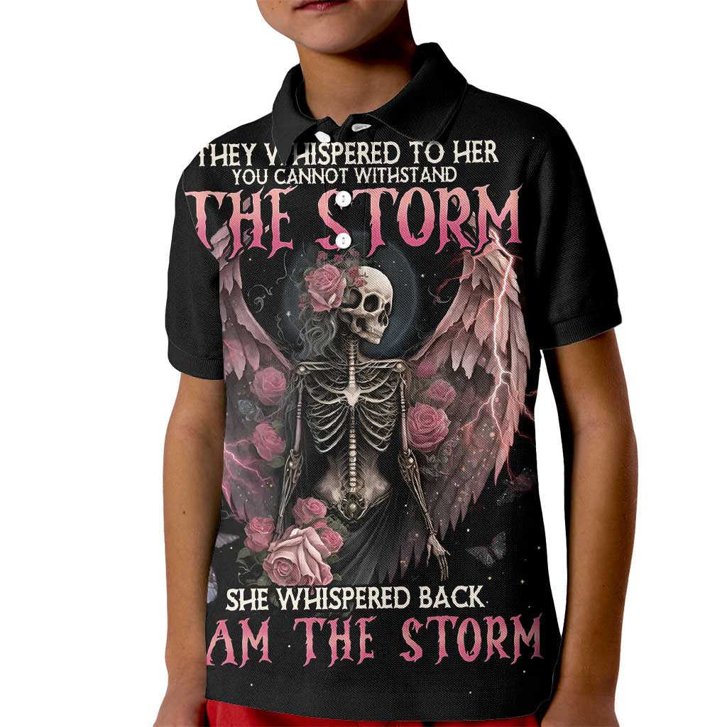 I Am The Storm Skeleton Roses Wings Kid Polo Shirt Skull Art - Wonder Print Shop