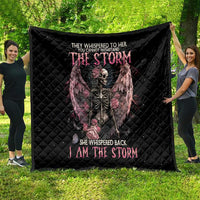 Black diamond quilt featuring a skull with pink rose wings and gothic lettering
