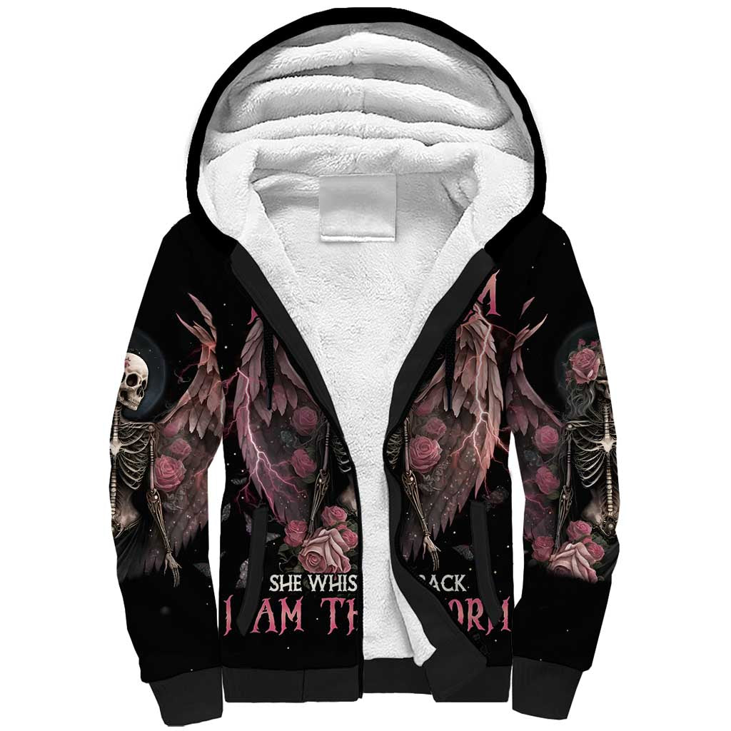 I Am The Storm Skeleton Roses Wings Sherpa Hoodie Skull Art