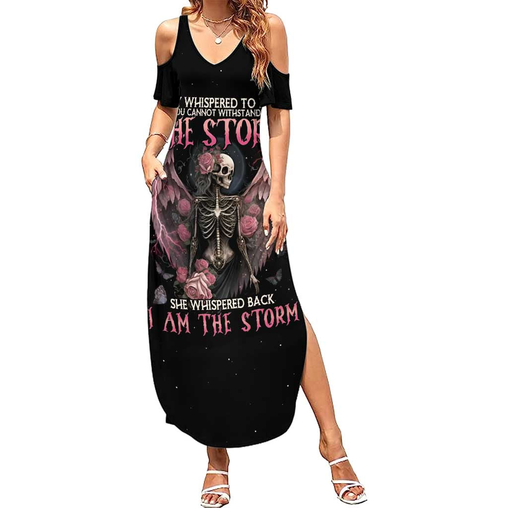 I Am The Storm Skeleton Roses Wings Summer Maxi Dress Skull Art