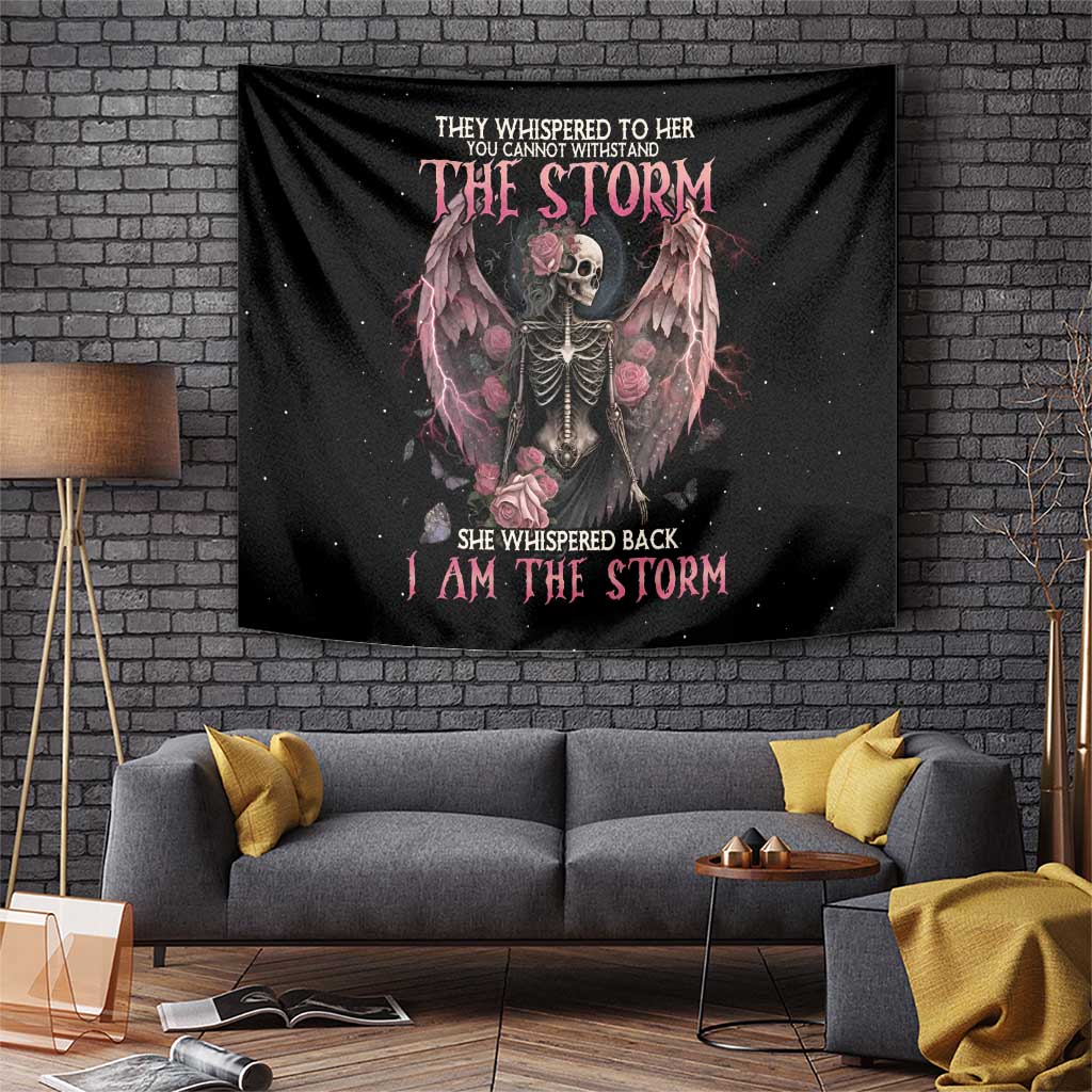 I Am The Storm Skeleton Roses Wings Tapestry Skull Art