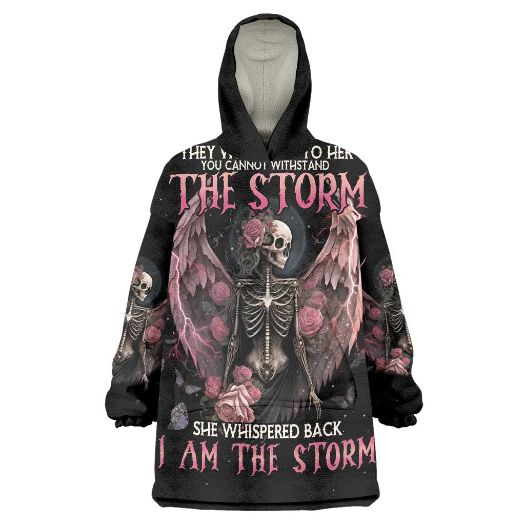 I Am The Storm Skeleton Roses Wings Wearable Blanket Hoodie Skull Art