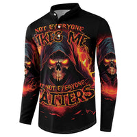 Black skull reaper graphic button sweatshirt, long sleeves, front skull flame print