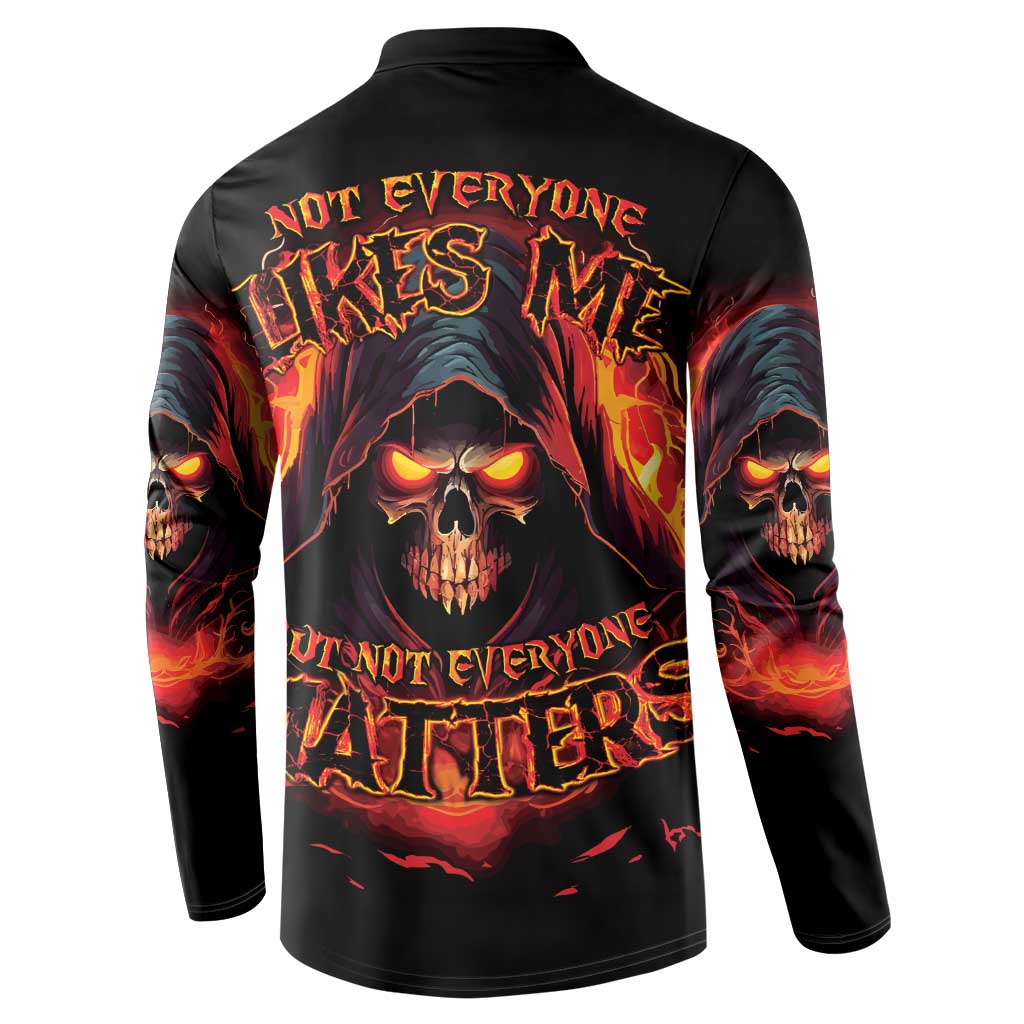Black skull reaper graphic button sweatshirt, long sleeves, back skull flame print
