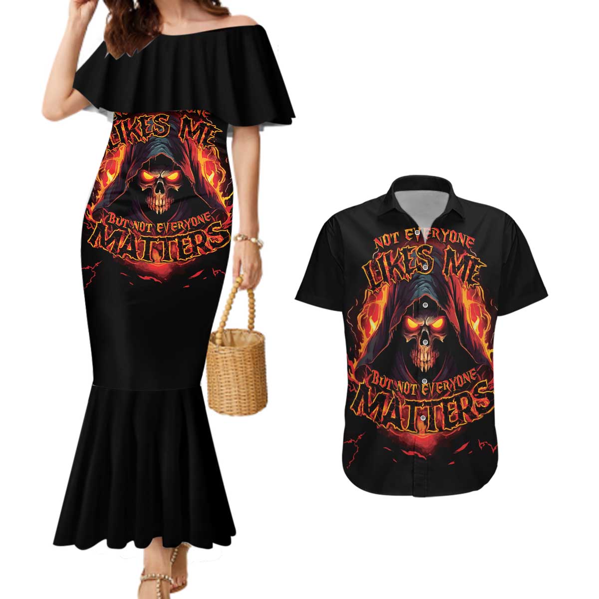 Not Everyone Likes Me Skull Reaper Couples Matching Mermaid Dress and Hawaiian Shirt - Wonder Print Shop