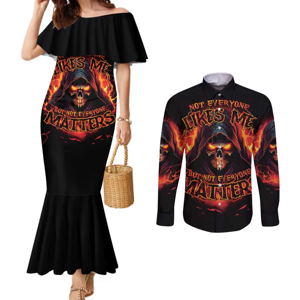 Not Everyone Likes Me Skull Reaper Couples Matching Mermaid Dress and Long Sleeve Button Shirt