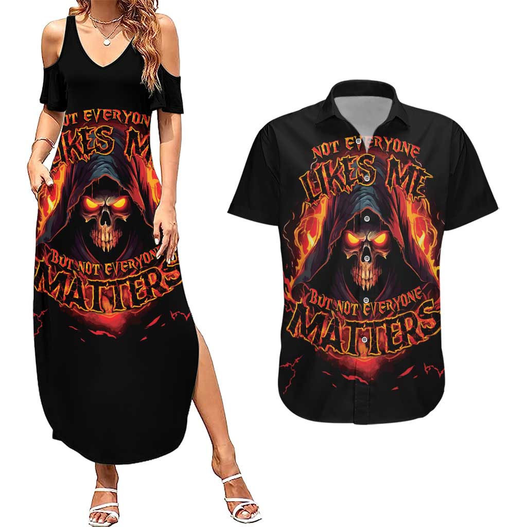 Not Everyone Likes Me Skull Reaper Couples Matching Summer Maxi Dress and Hawaiian Shirt - Wonder Print Shop