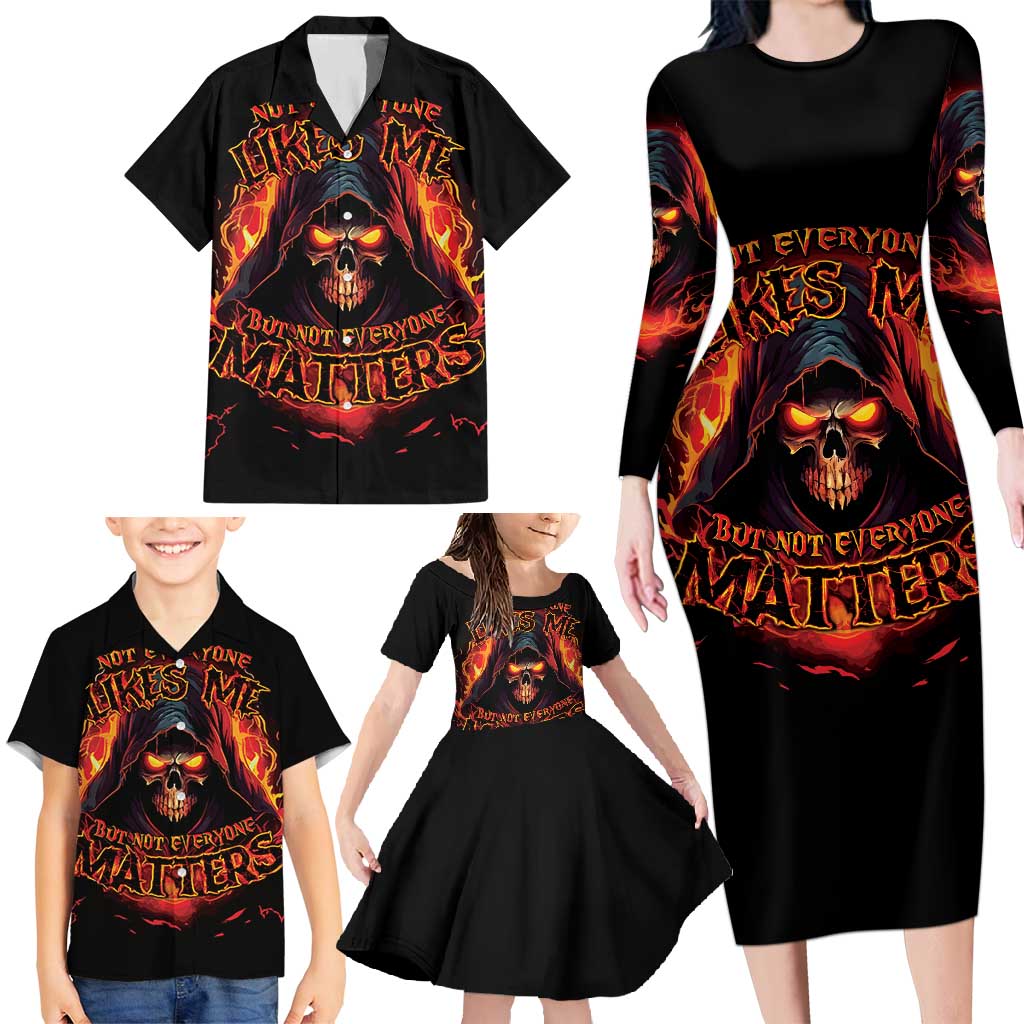 Not Everyone Likes Me Skull Reaper Family Matching Long Sleeve Bodycon Dress and Hawaiian Shirt - Wonder Print Shop