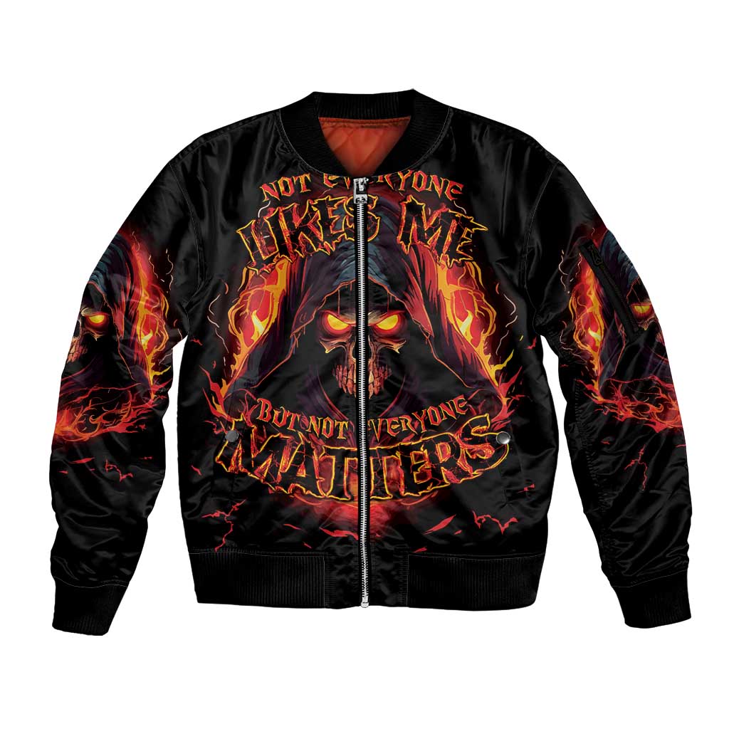 Not Everyone Likes Me Skull Reaper Sleeve Zip Bomber Jacket