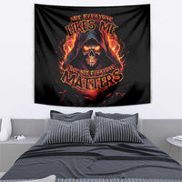 Black skull reaper tapestry, centered fiery skull with 'Not everyone' lettering