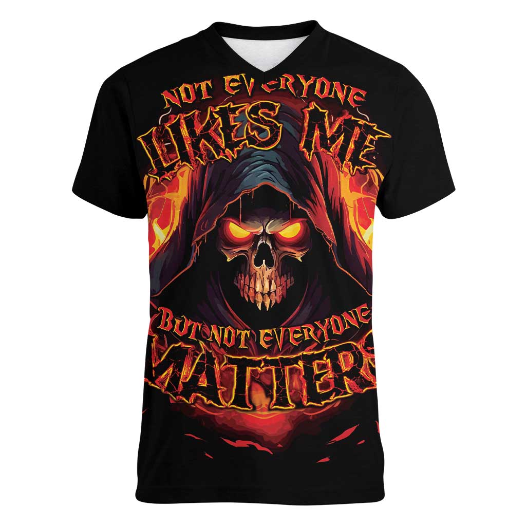 Not Everyone Likes Me Skull Reaper Women V-Neck T-Shirt - Wonder Print Shop