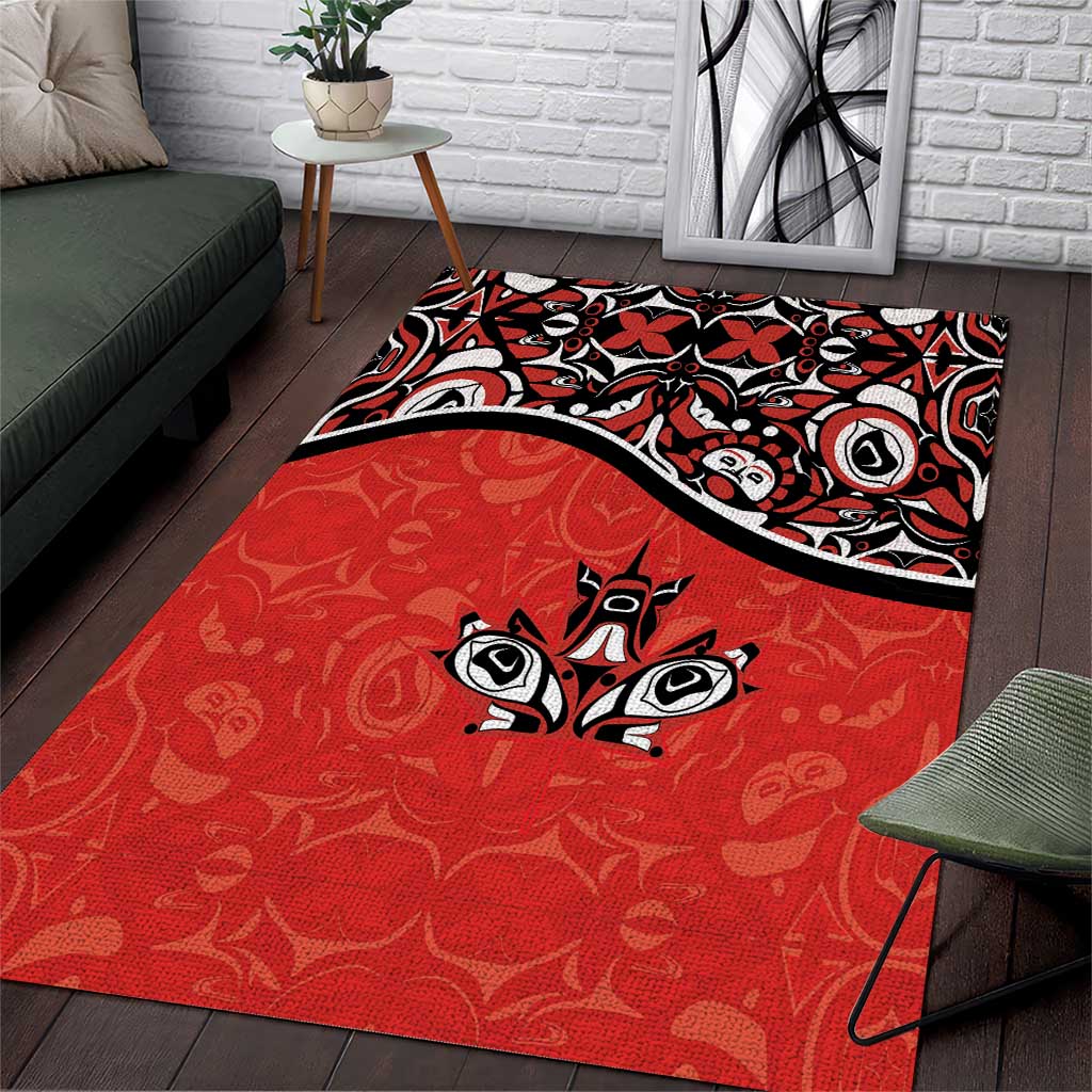 Canada Day Area Rug Haida Maple Leaf Style Tattoo Red