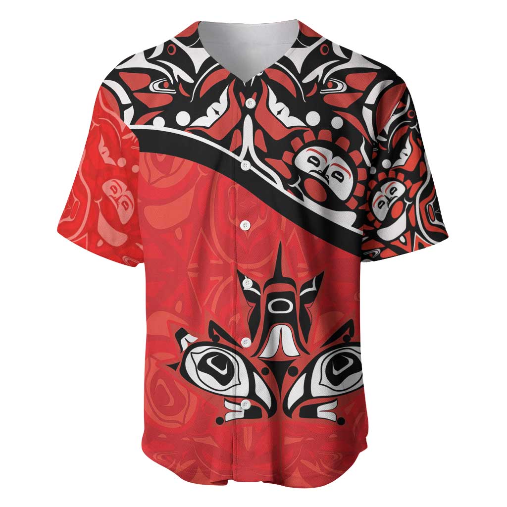 Canada Day Baseball Jersey Haida Maple Leaf Style Tattoo Red