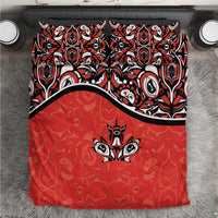 Red and black tribal bedding set with duvet cover and two matching pillowcases